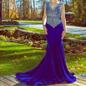 Gorgeous royal blue velvet Jonathan Kayne gown